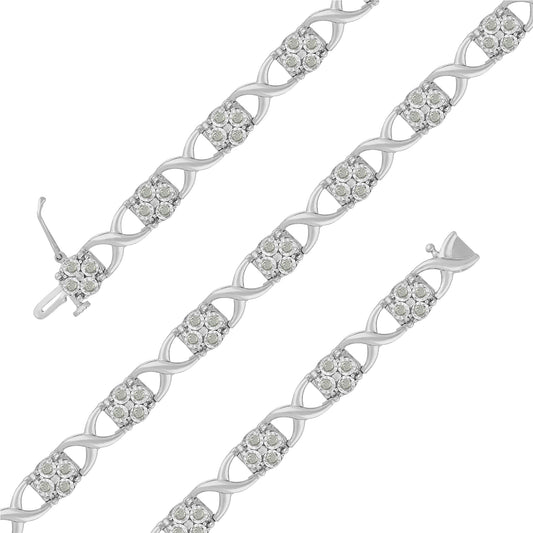 Sterling Silver Rose-Cut Diamond Love Locks Link Bracelet (1.00cttw,I-J color,I3-Promo clarity) Bids.com