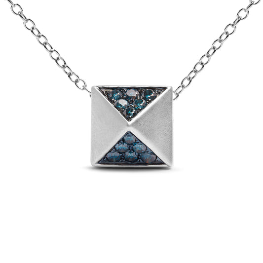 14K White Gold 1/4 Cttw Treated Blue Diamond Matte Finished Pyramid Pendant Necklace (Blue Color, SI1-SI2 Clarity) - 18" Inches Bids.com