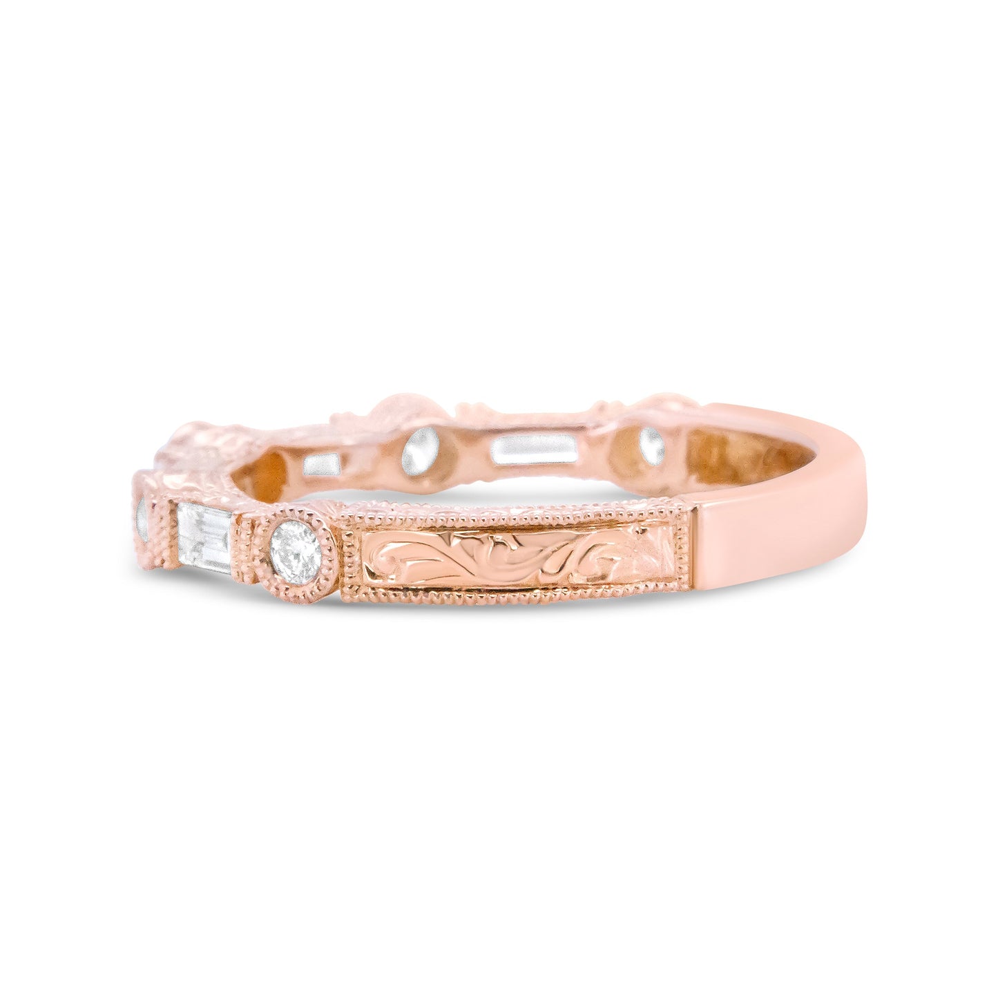 14K Rose Gold 3/8 Cttw Baguette and Round Diamond Bridal Band - (H-I Color, VS1-VS2 Clarity) - Size 6.75 Bids.com