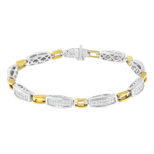 14K Yellow and White Gold 2.0 Cttw Princess Cut Diamond Tapered and Equal Sign Link Bracelet (G-H Color, SI1-SI2 Clarity) - 7" Bids.com