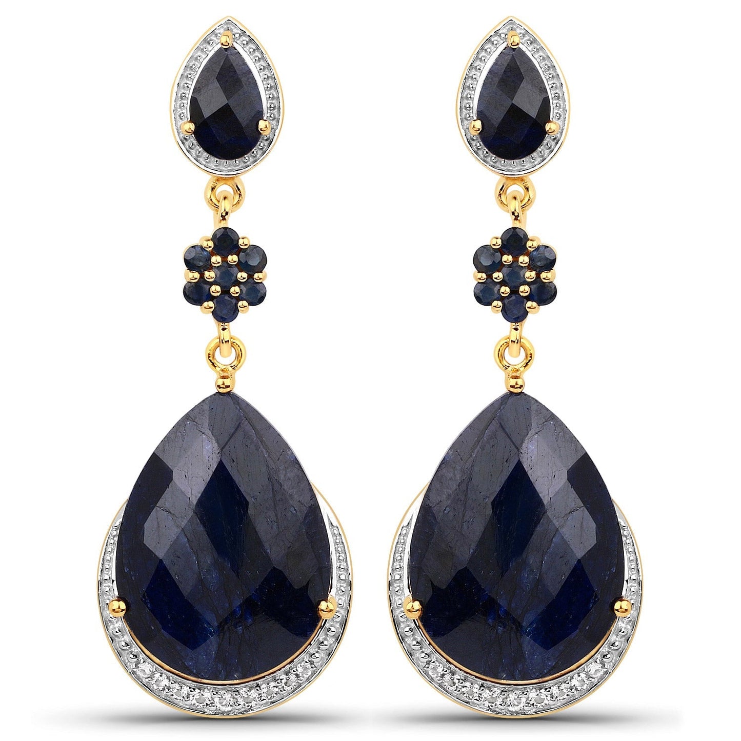 30.04 Carat Dyed Sapphire, Blue Sapphire and White Topaz .925 Sterling Silver Earrings Bids.com