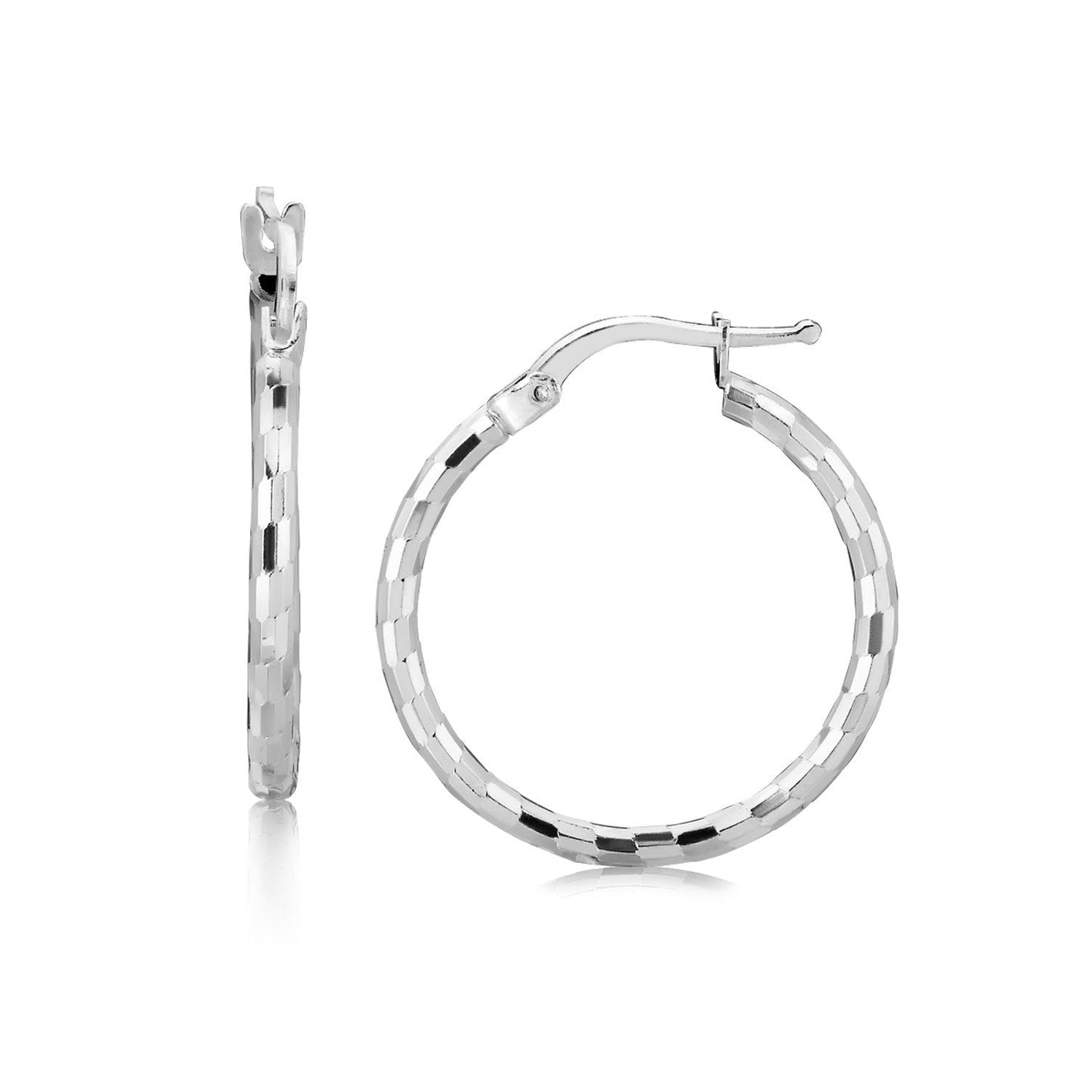 Sterling Silver Diamond Cut Hoop Earrings with Rhodium Plating (20mm) Bids.com