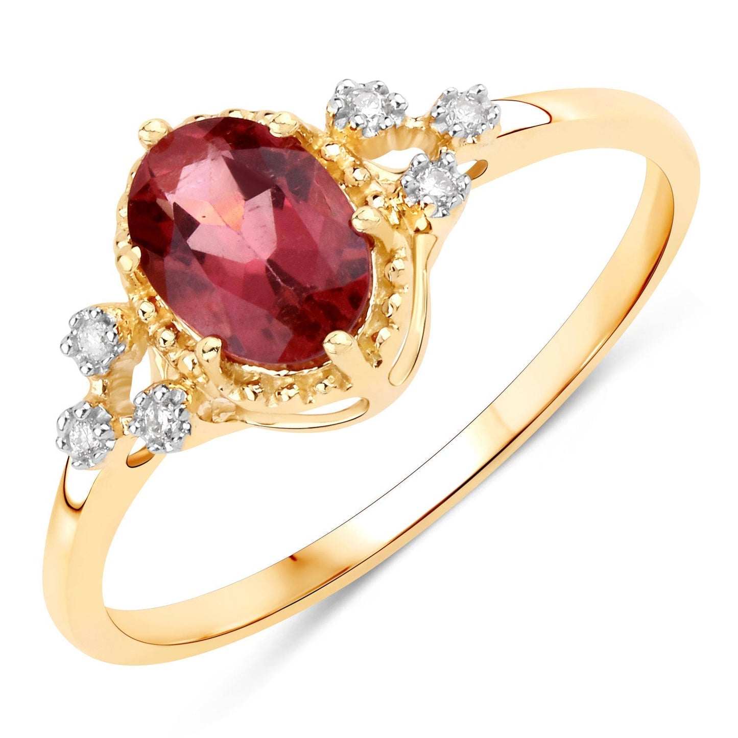 0.81 Carat Genuine Pink Tourmaline and White Diamond 14K Yellow Gold Ring Bids.com