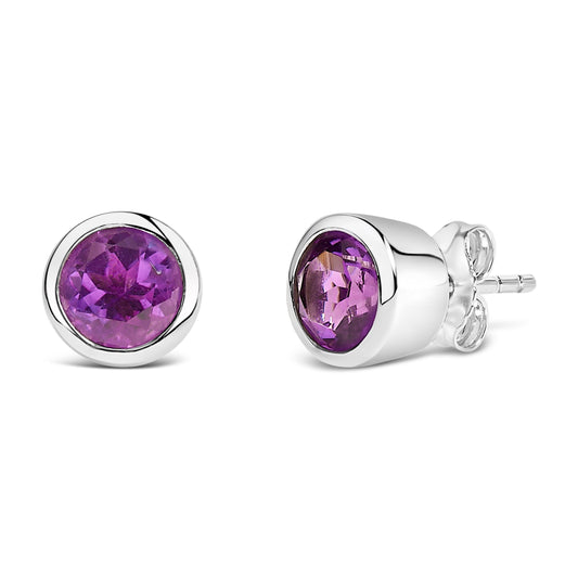 .925 Sterling Silver 6MM Bezel Set Created Purple Amethyst Solitaire Stud Earrings Bids.com