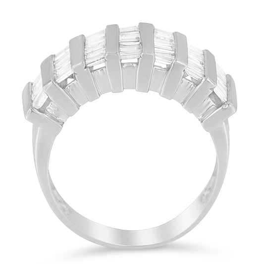 .925 Sterling Silver 1.0 Cttw Baguette Cut Diamond Vertical Channel Fluted Multi-Row Unisex Fashion Wedding Ring (H-I Color, I1-I2 Clarity) - Size 6-3/4 Bids.com
