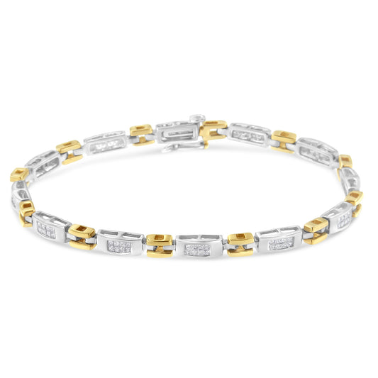 10K Two-Tone Gold Princess Cut Diamond Geo Link Bracelet (1.00 cttw, H-I Color, SI1-SI2 Clarity) Bids.com