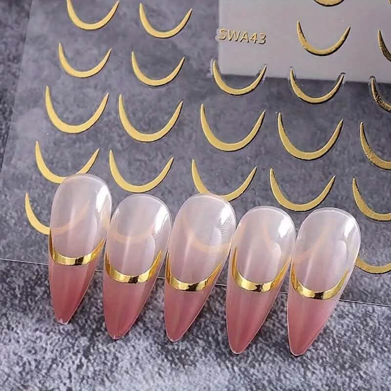 3D Gold-Finished French Kiss Crescent Nail Stickers DailySale
