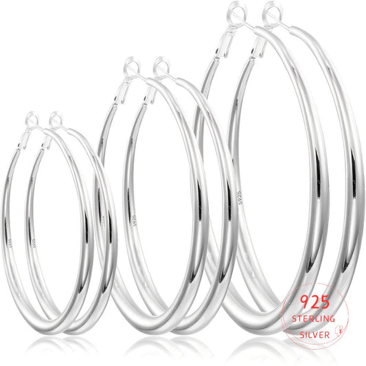 925 Sterling Silver Round Hoop Earrings – 40mm, 50mm or 60mm DailySale