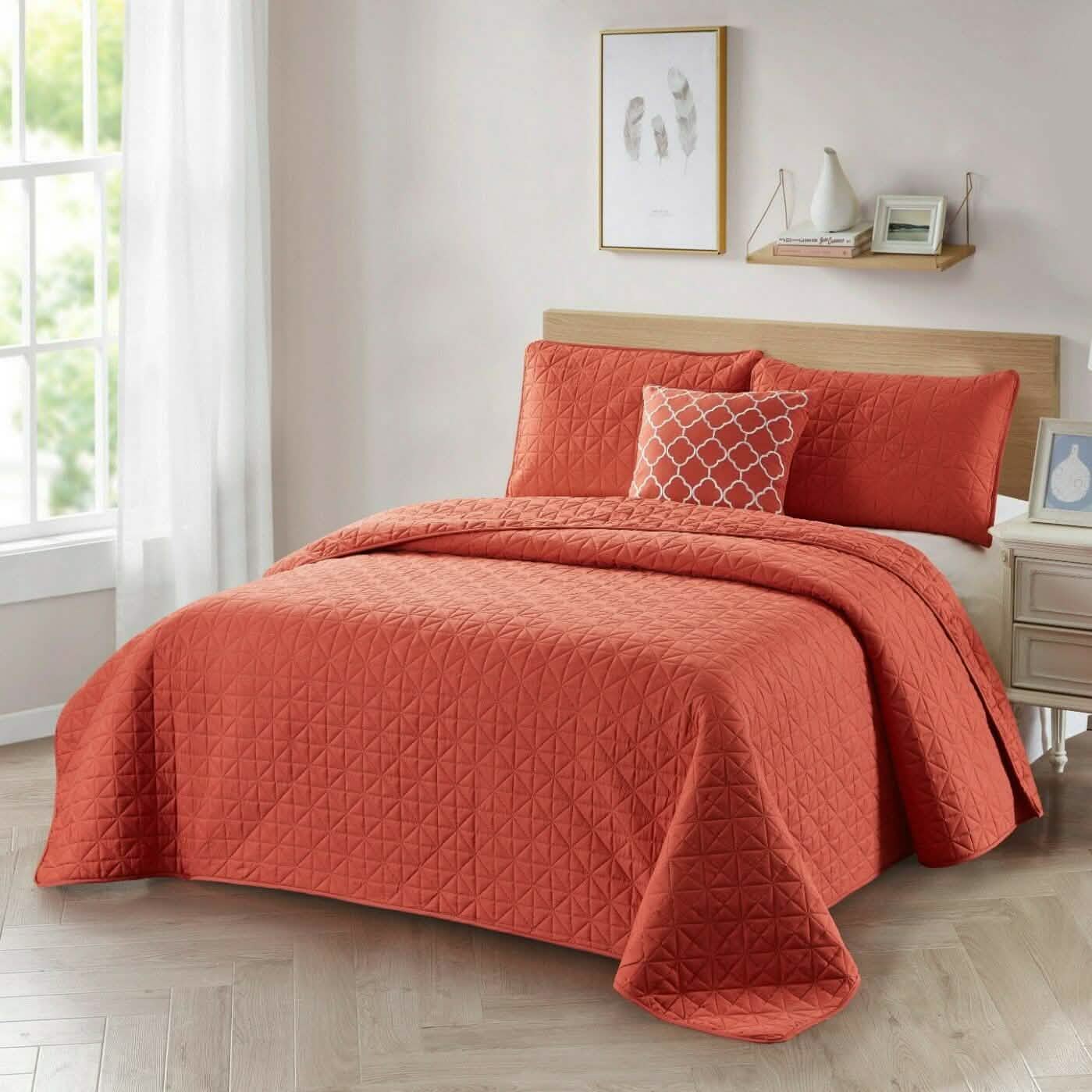 4-Piece: Bibb Home Solid Reversible Quilt Set with Embroidered Cushion DailySale