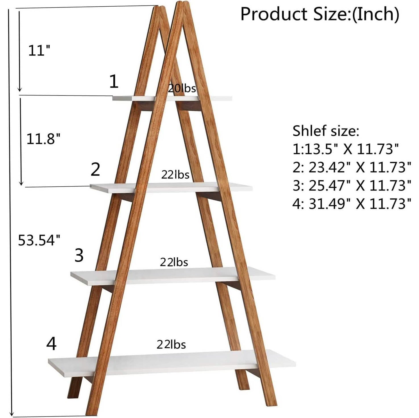 4-Tier Bookshelf Wooden Ladder Shelf Wooden Bookcase A- Shaped DailySale