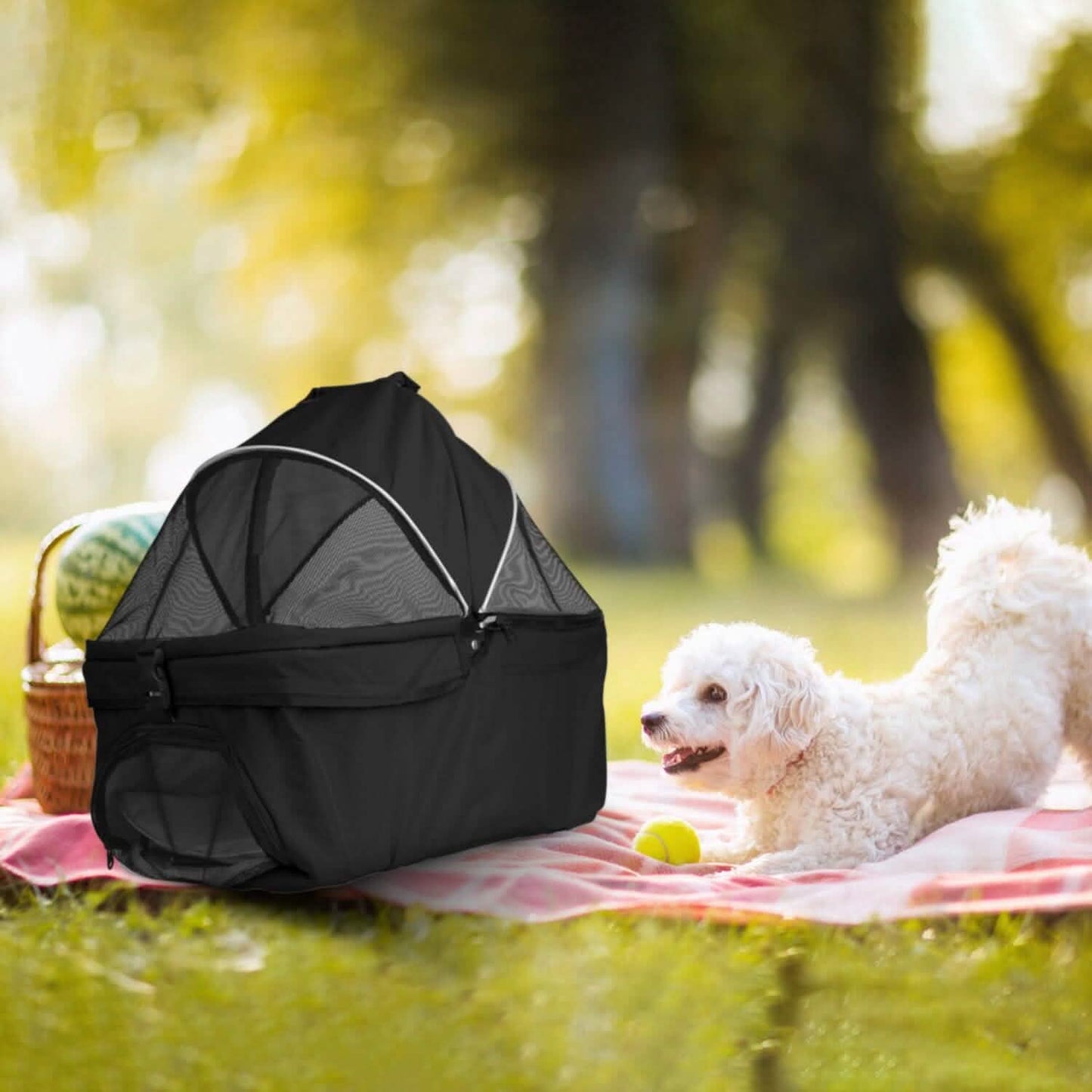 4 Wheels Pet Stroller Foldable with Removable Liner Storage Basket DailySale