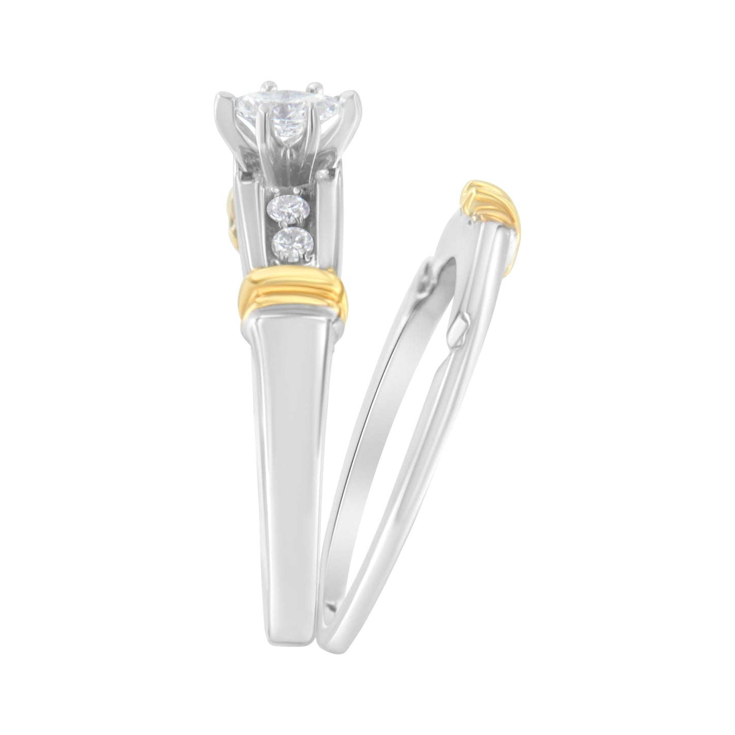 14K Yellow and White Gold 1/3 Cttw Marquise Diamond Cocktail Engagement Ring Set (H-I Color, SI1-SI2 Clarity) - Size 7 Bids.com