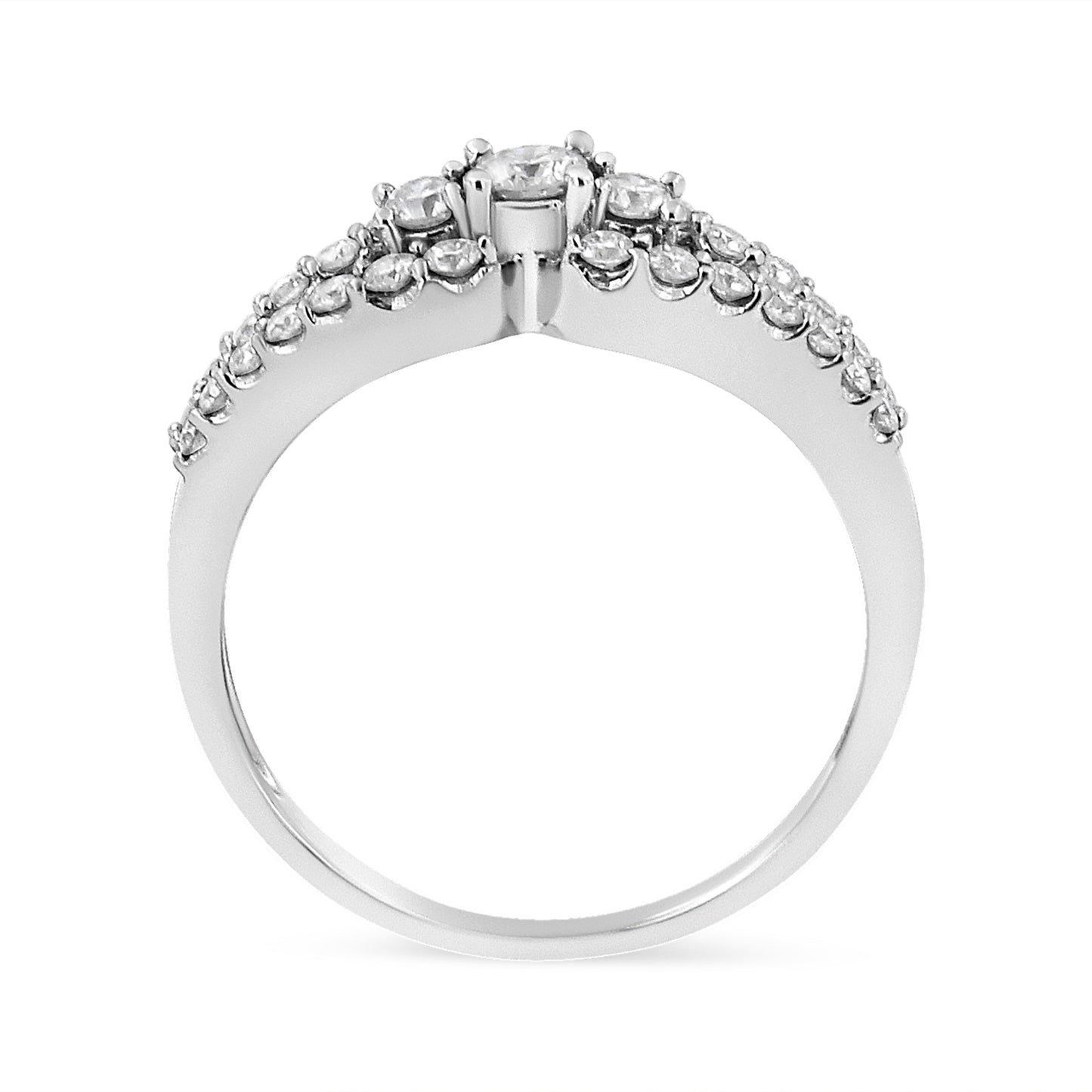 10K White Gold 1/2 Cttw Round Cut Diamond Three Stone Split Shank Band Ring (H-I Color, SI1-SI2 Clarity) - Size 6 Bids.com