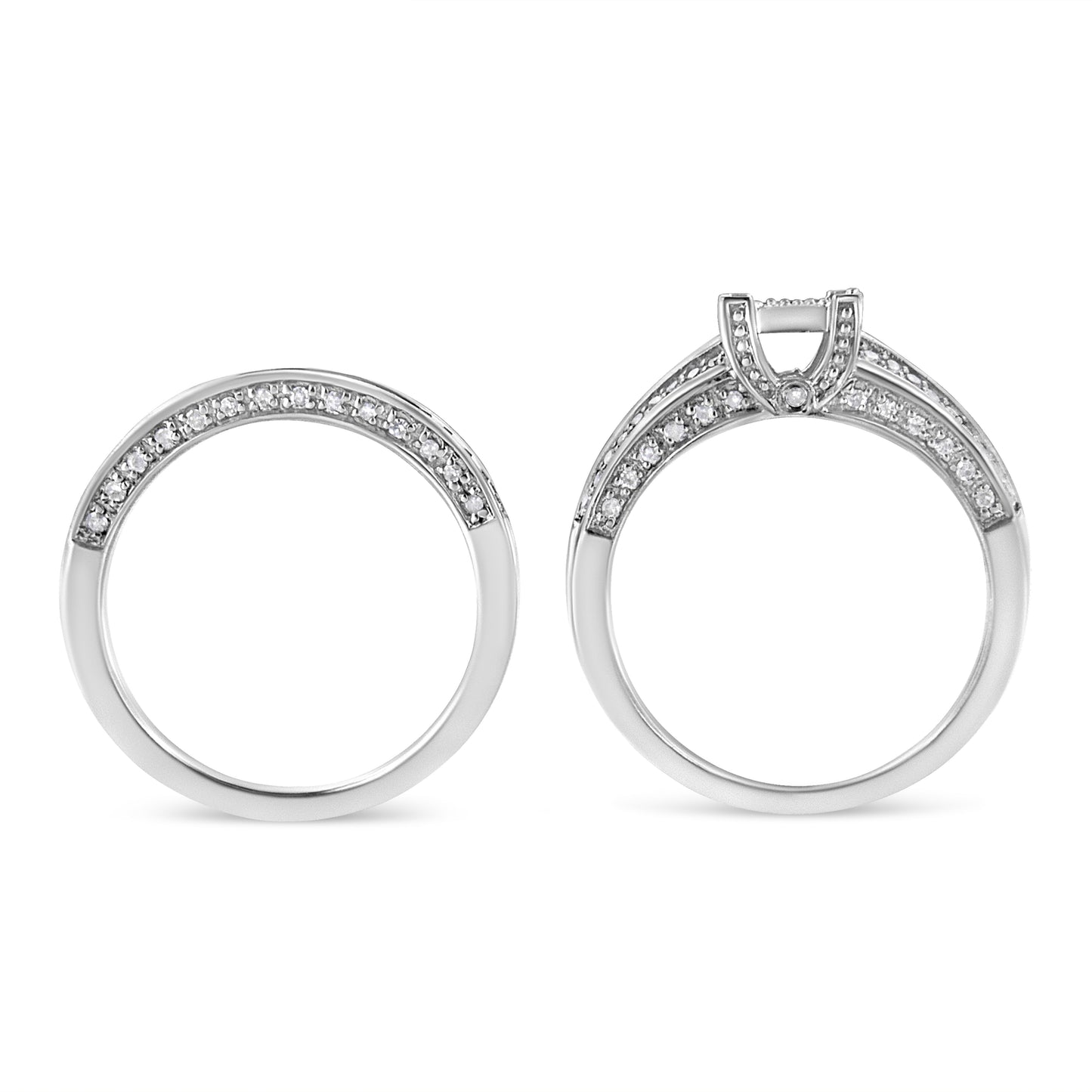 .925 Sterling Silver 3/4 Cttw Prong Set Round Diamond Composite Engagement Ring and Band Set (I-J Color, I3 Clarity) - Size 6.5 Bids.com