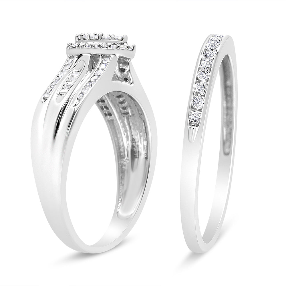 .925 Sterling Silver 1/2 Cttw Round and Baguette-Cut Diamond Engagement Bridal Set (I-J Color, I1-I2 Clarity) - Size 7 Bids.com