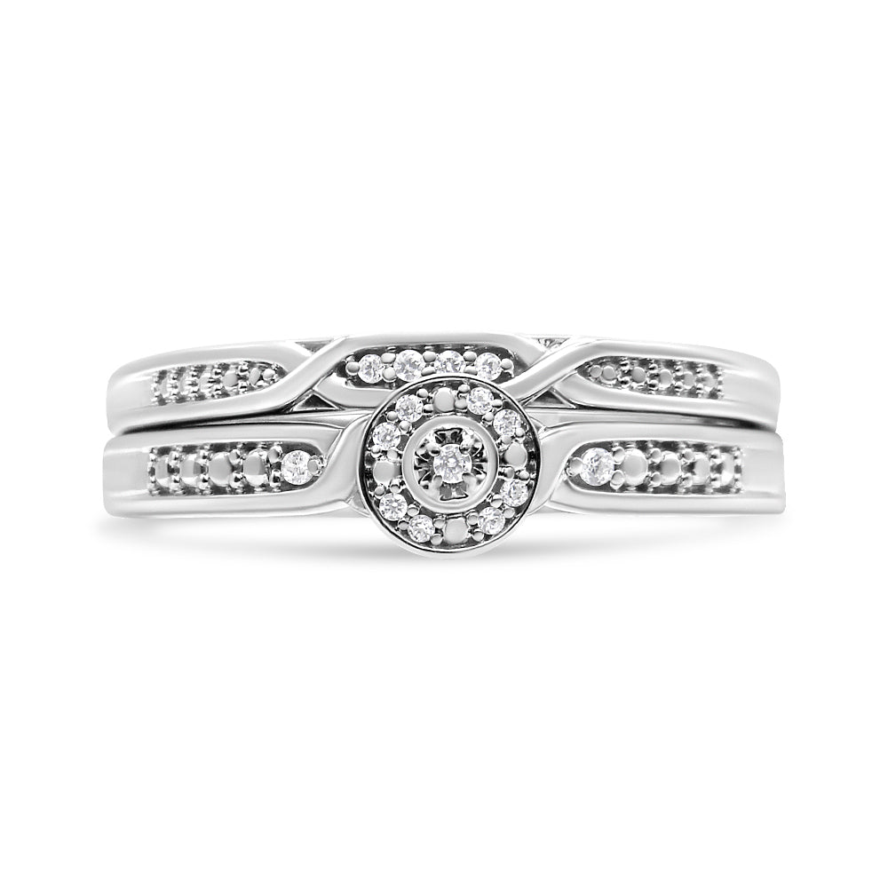 .925 Sterling Silver Diamond Accent Frame Twist Shank Bridal Set Ring and Band (I-J Color, I3 Clarity) - Size 7 Bids.com