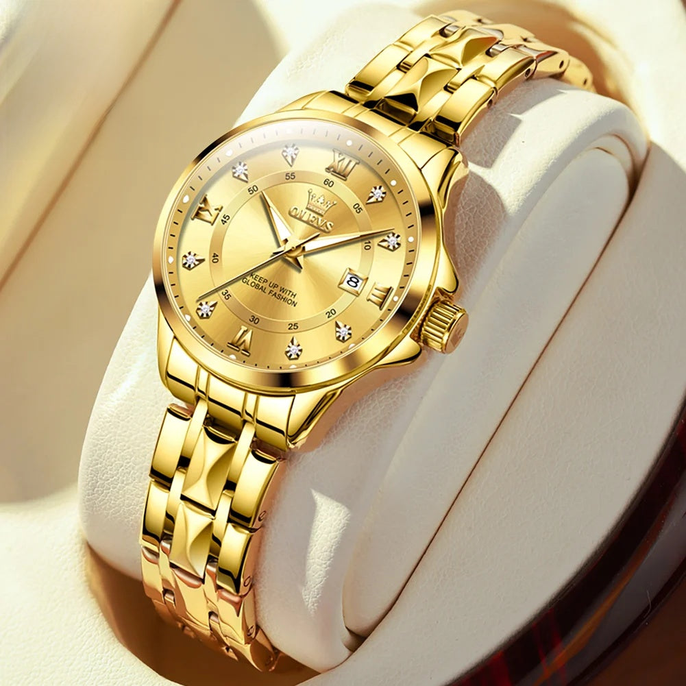 Women's Gold Stainless Steel Small Round Watch Date BandsCo Straps