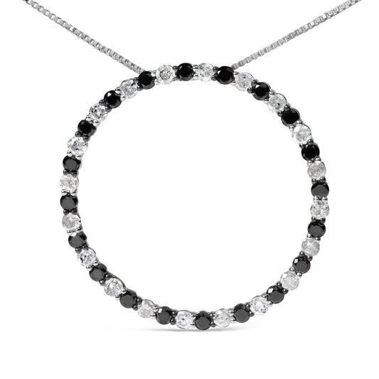.925 Sterling Silver 2.0 Cttw Alternating Black and White Diamond Open Hoop Circle Pendant Necklace (H-I Color, I2-I3 Clarity) - 18" Inches Bids.com