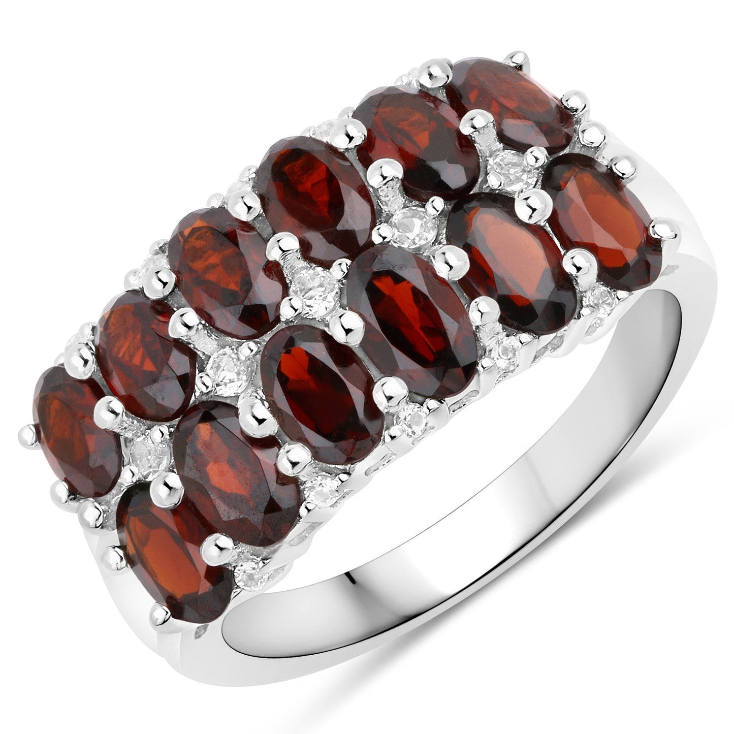 3.52 Carat Genuine Garnet and White Topaz .925 Sterling Silver Ring Bids.com
