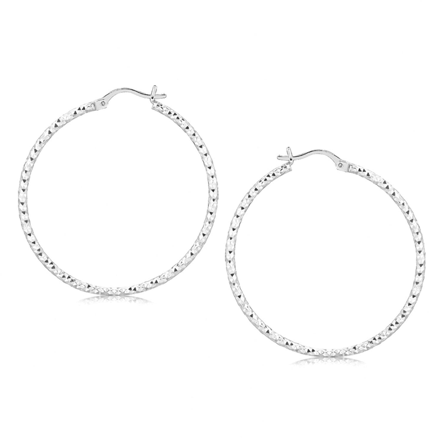 Sterling Silver Rhodium Plated Large Faceted Style Hoop Earrings Bids.com