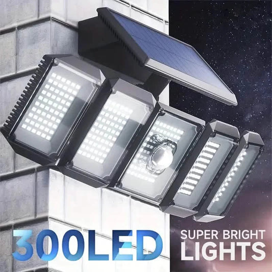 5 Heads Solar 300 LED Light Outdoor Motion Sensor Waterproof Wide-angle Illumination Wall Lamp DailySale