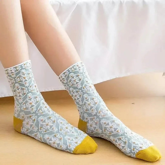 5-Pairs: Flower Geometric 3D Textured Ankle Cotton Blend Cottage Core Lucky Socks DailySale