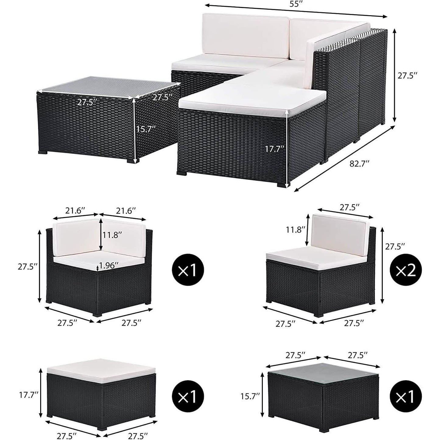 5-Piece: Patio Rattan PE Wicker Furniture Corner Sofa Set DailySale