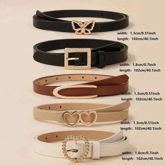 5-Pieces: Vintage PU Leather Solid Color Casual Jeans Pants Belt For Women DailySale