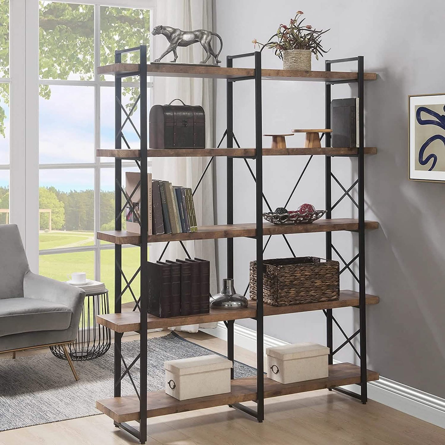 5-Tier Bookcase Industrial Bookshelf DailySale
