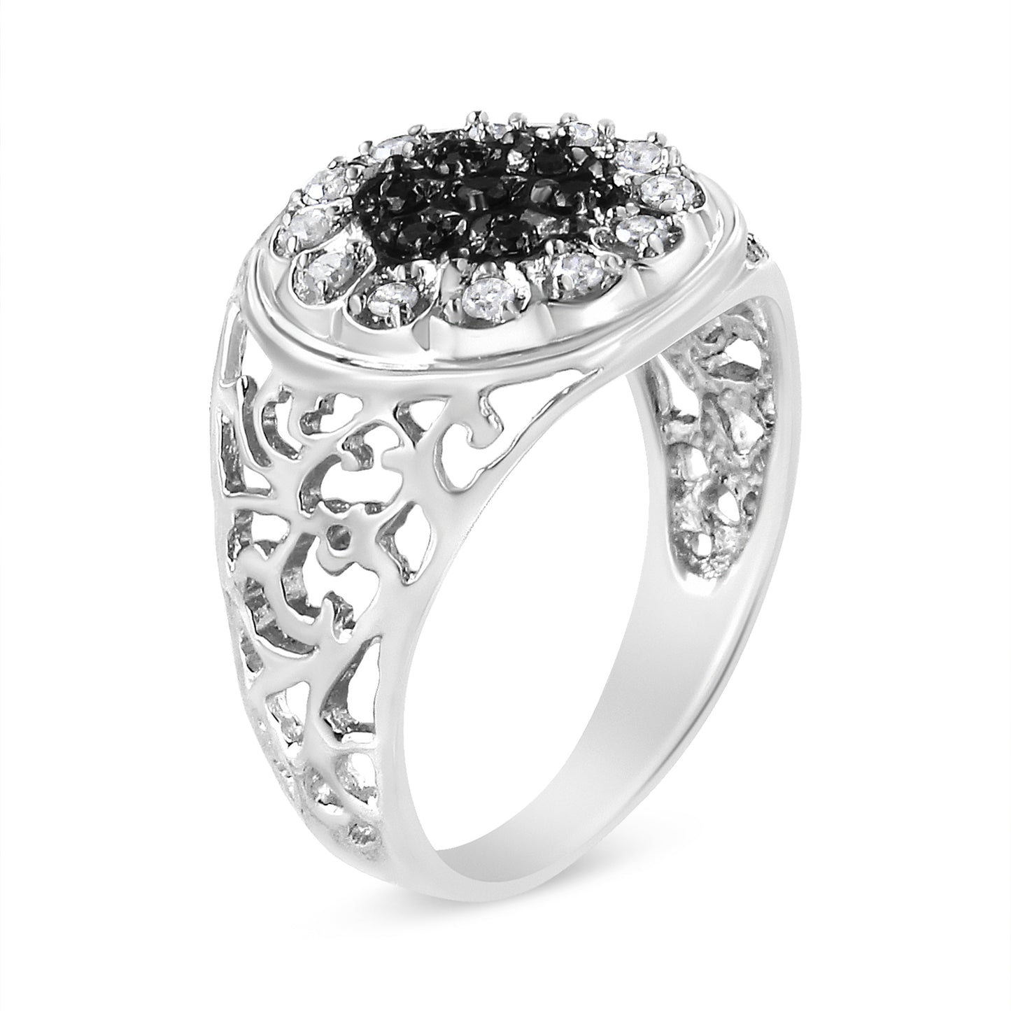.925 Sterling Silver 1/4 Cttw White and Black Treated Diamond Halo Cluster Ring for Men (I-J Color, I3 Clarity) - Size 10 Bids.com