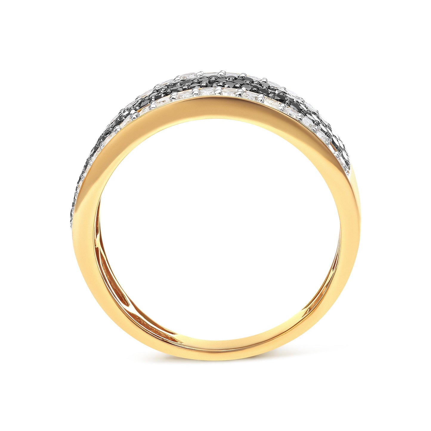 14K Yellow Gold Plated .925 Sterling Silver 1 1/4 Cttw White and Black Treated Diamond Multi Row Band (Black/I-J Color, I2-I3 Clarity) - Size 10 Bids.com