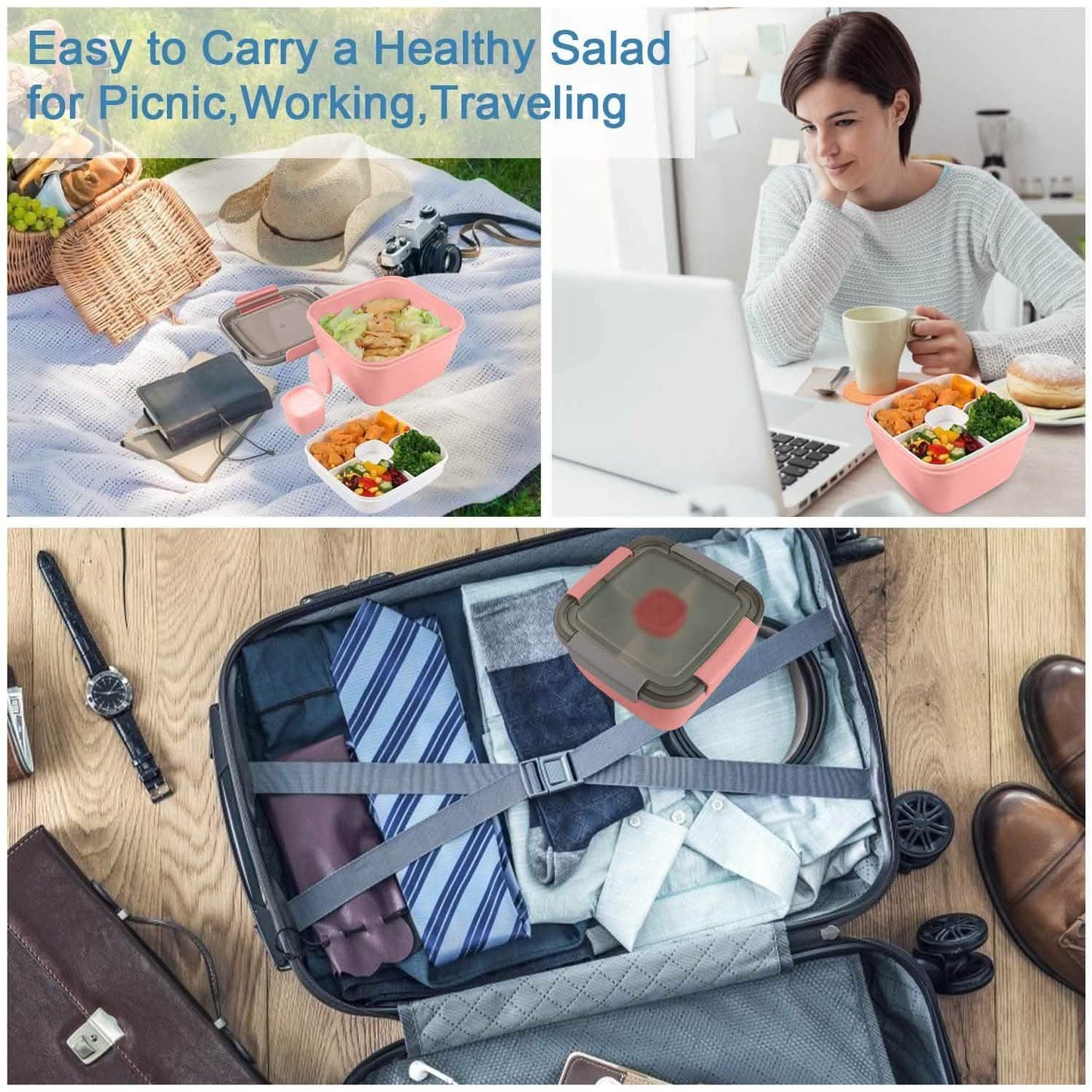 51oz Salad Bowl with Removable 3-Compartment Bento-Style Tray DailySale