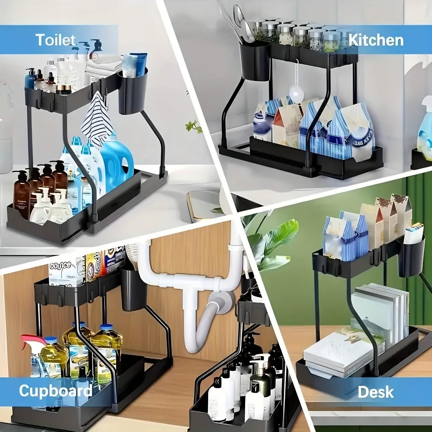 2-Piece Under Sink Organizer with Sliding Shelves – Multi-Purpose Storage Rack DailySale
