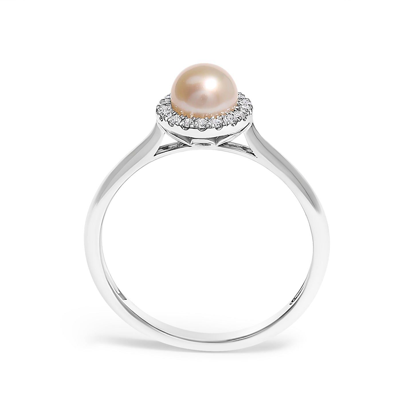 10K White Gold 5MM Cultured Freshwater Pearl and Diamond Halo Ring (I-J Color, I1-I2 Clarity) - Ring Size 6.5 Bids.com