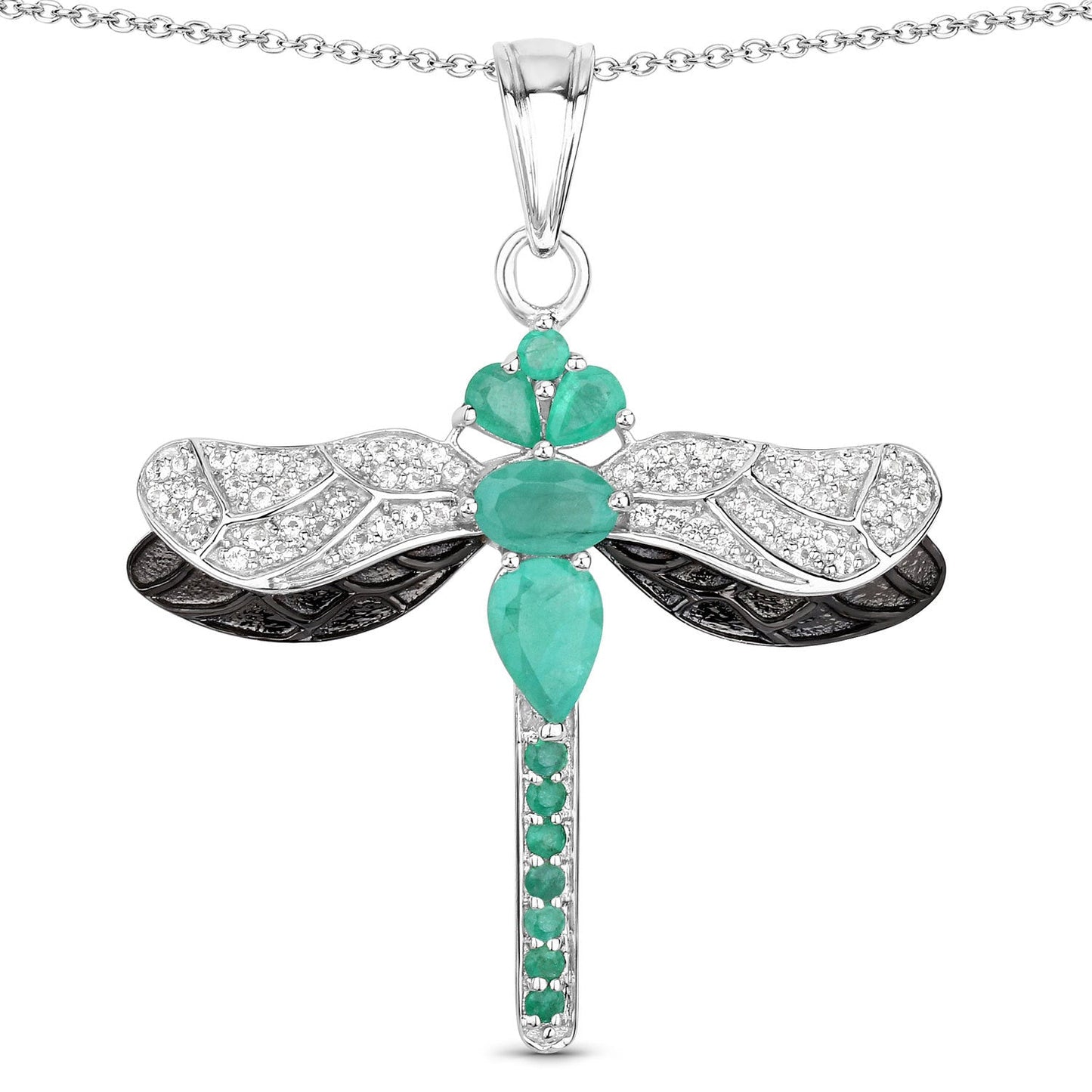 1.87 Carat Genuine Zambian Emerald and White Topaz .925 Sterling Silver Pendant Bids.com