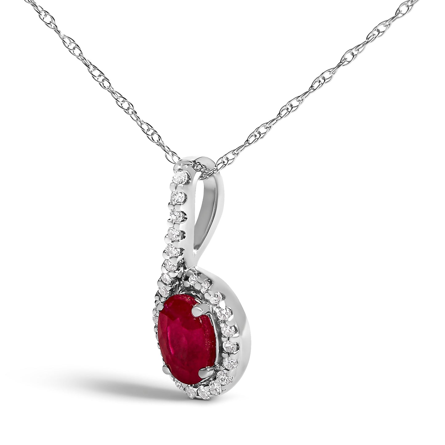 10K White Gold Red Ruby and Diamond Accent Teardrop Pendant Necklace - 18" Inches Bids.com