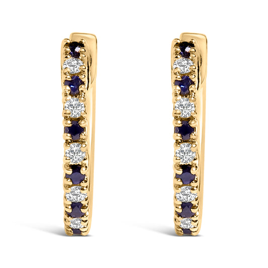 10K Yellow Gold Alternating Blue Sapphire 1/10 Cttw Diamond Huggy Hoop Earrings (I-J Color, I1-I2 Clarity) Bids.com