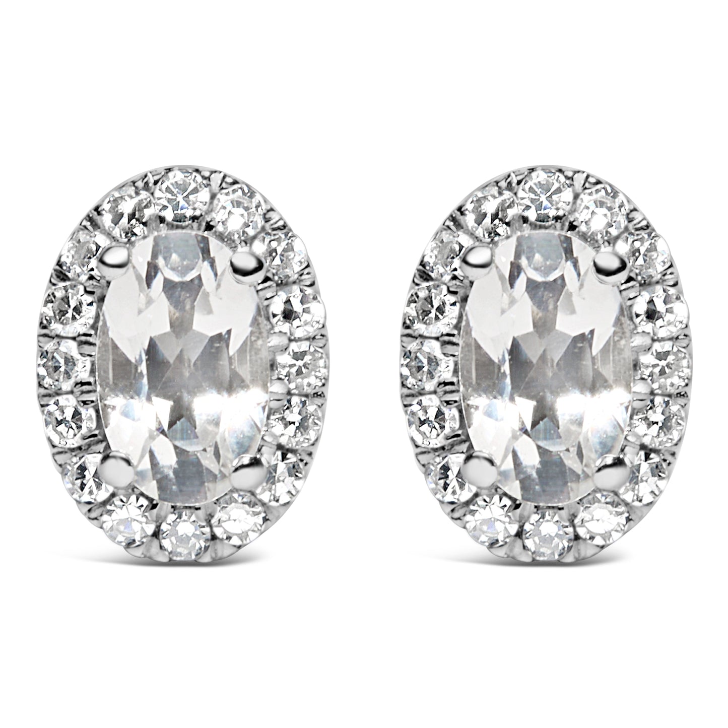 10K White Gold 5x3 MM Oval Purple Amethyst and Diamond Halo Stud Earrings (I-J Color, I1-I2 Clarity) Bids.com