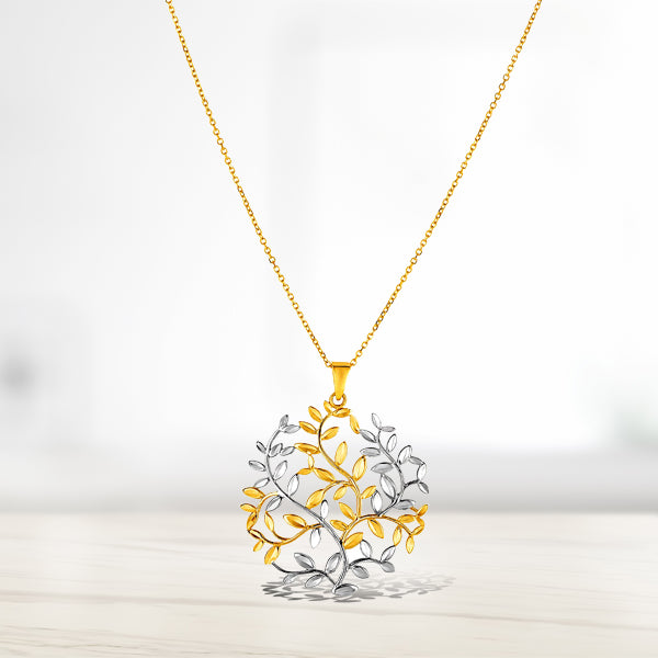 14k Two-Tone Yellow and White Gold Tree of Life Pendant Bids.com