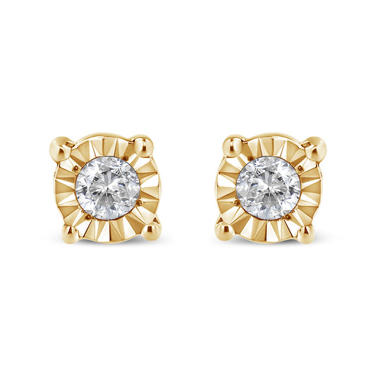 10K Yellow Gold Plated .925 Sterling Silver 1/10 Cttw Round Brilliant-Cut Diamond Miracle-Set Stud Earrings (J-K Color, I3 Clarity) Bids.com