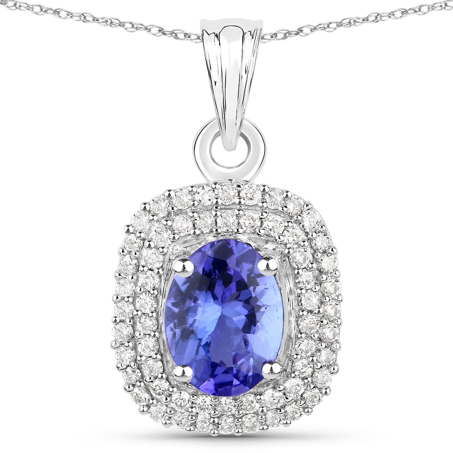 1.41 Carat Genuine Tanzanite and White Diamond 14K White Gold Pendant Bids.com