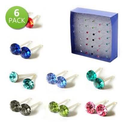 6-Pairs: Crystal Stud Earrings on Acrylic Hypoallergenic Posts DailySale