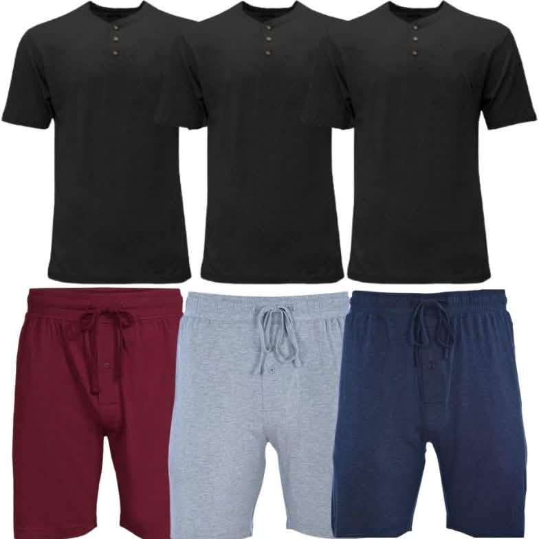 6-Piece Set: Men's Lounge Shorts and Henley T-Shirt Set DailySale