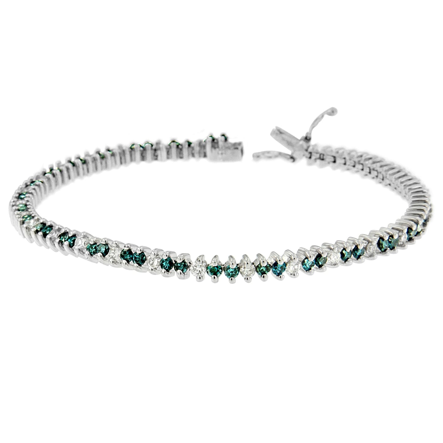 14K White Gold Round-Cut white and Blue Diamond Fashion Bracelet (3.70 cttw, H-I Color, SI1-SI2 Clarity) Bids.com