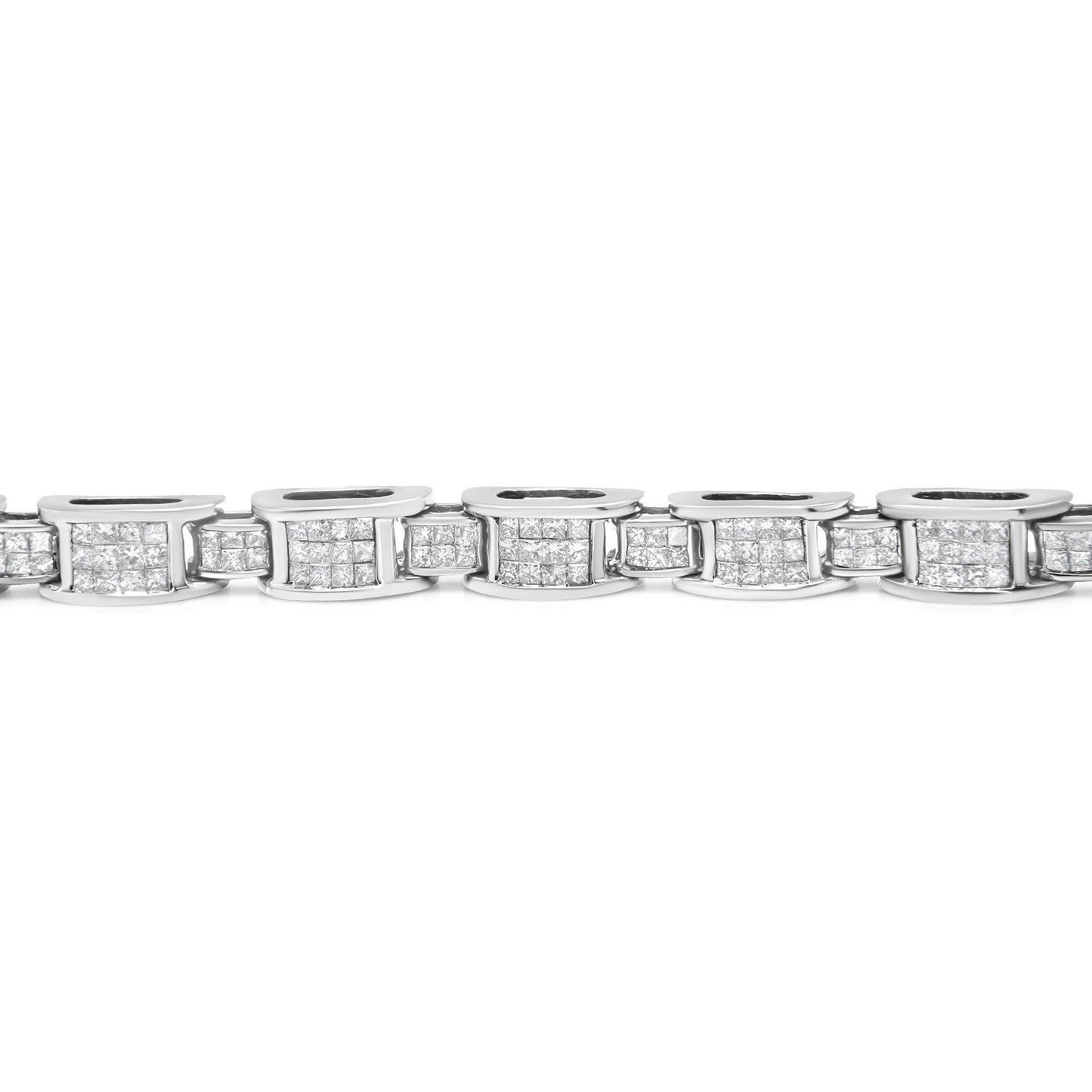 14K White Gold 5.0 Cttw Princess Cut Diamond Invisible Set Alternating Size D Shaped Links Tennis Bracelet (H-I Color, SI2-I1 Clarity) - 7†Bids.com