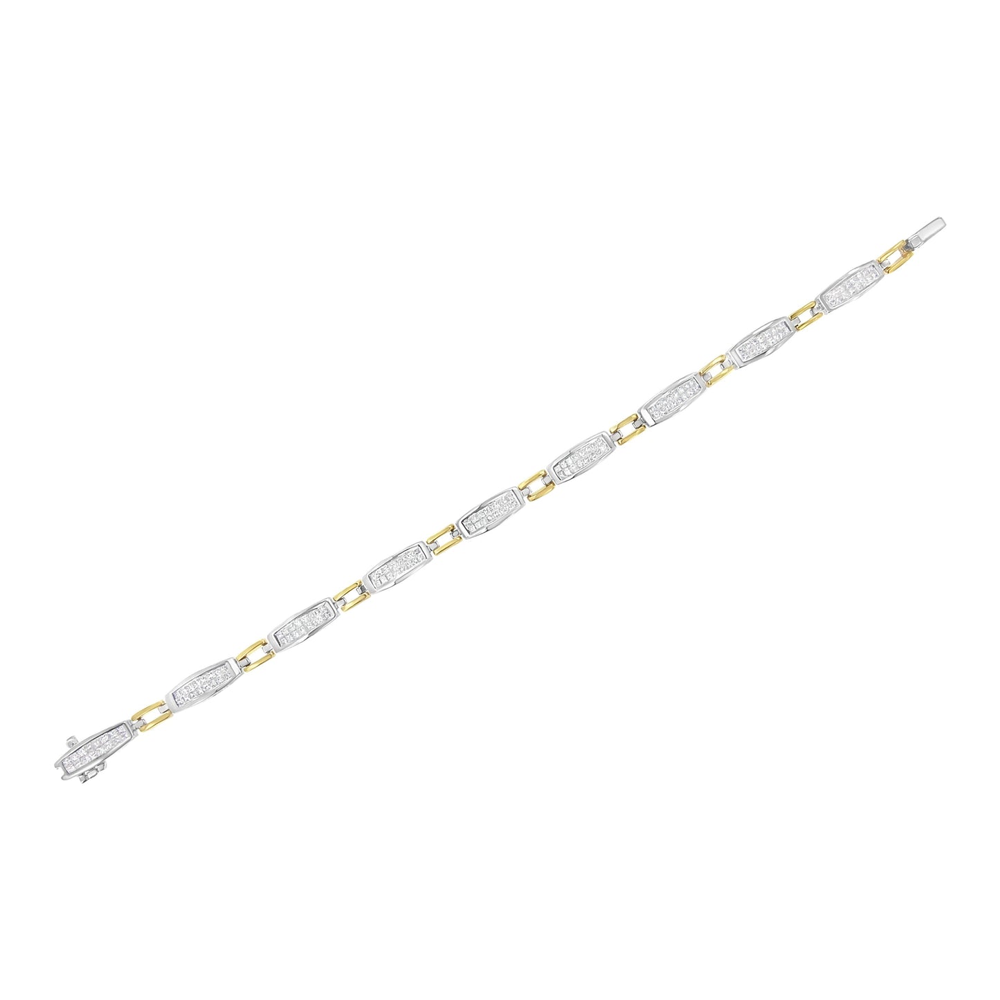 14K Yellow and White Gold 2.0 Cttw Princess Cut Diamond Tapered and Equal Sign Link Bracelet (G-H Color, SI1-SI2 Clarity) - 7" Bids.com