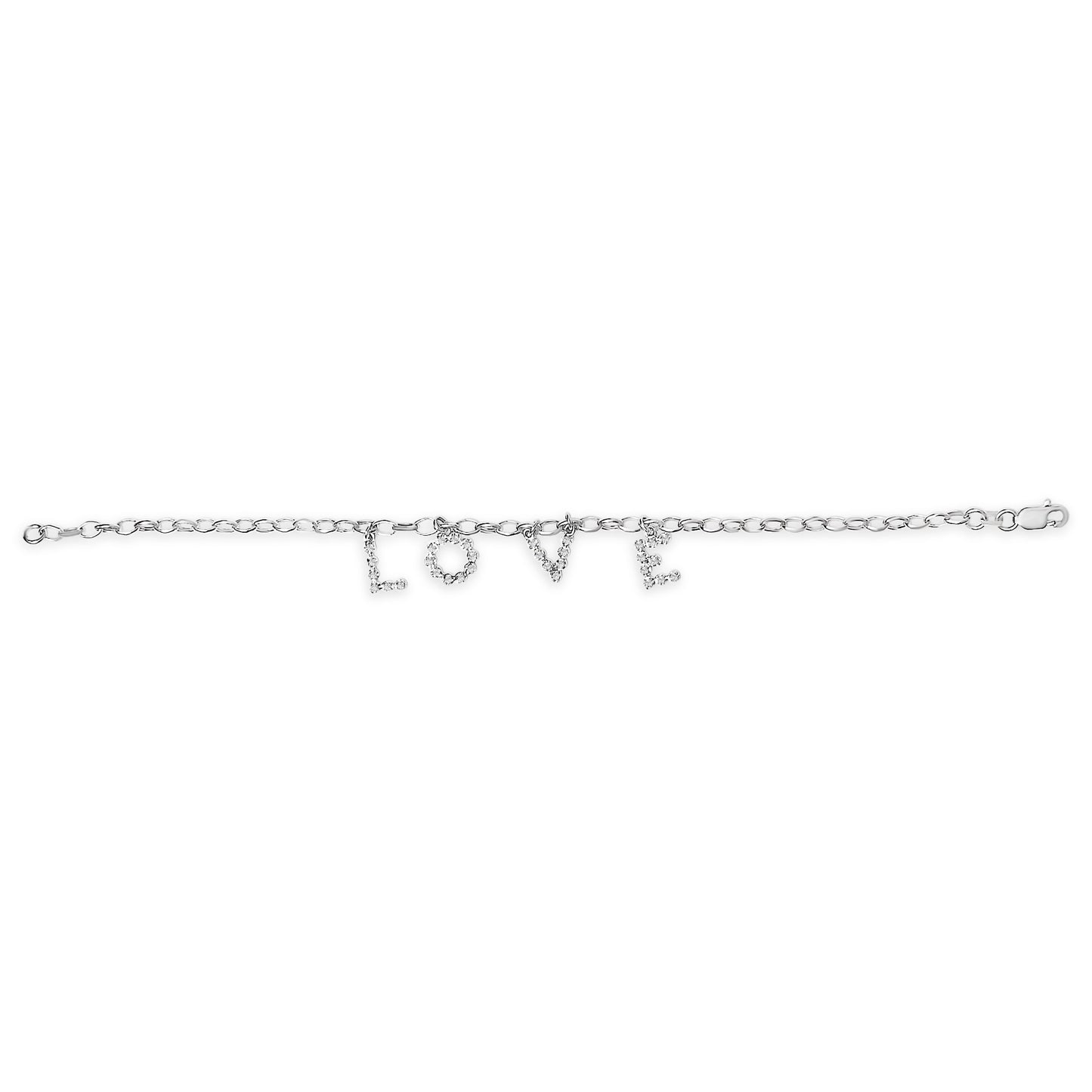 10k White Gold 1/6 Cttw Diamond "Love" Charm Cable Chain Bracelet (H-I Color, I1-I2 Clarity) - 7" Bids.com