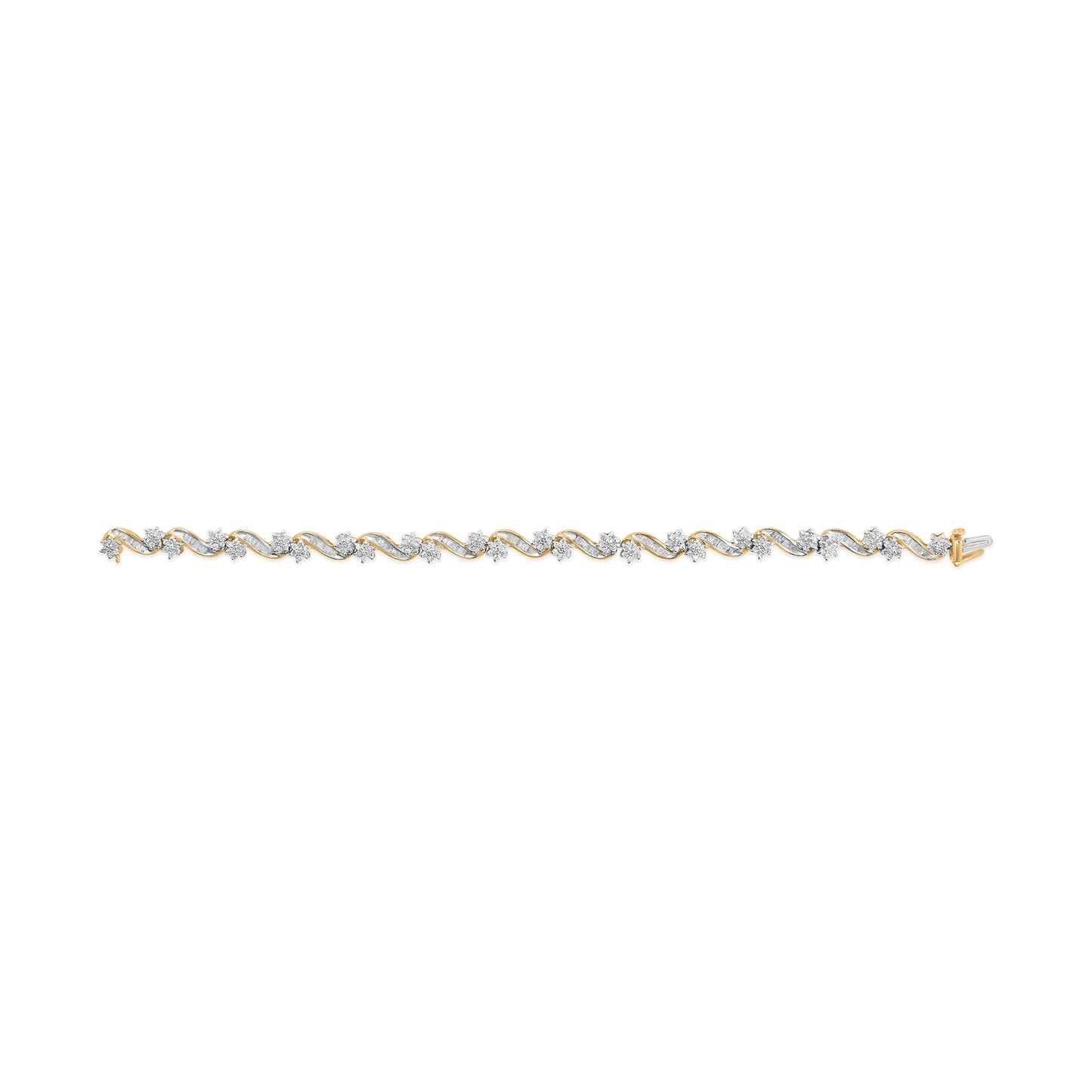 10k Yellow Gold 3.00 Cttw Round-Cut and Baguette-Cut Floral Link 7.25" Bracelet (I-J Color, I1-I2 Clarity) Bids.com