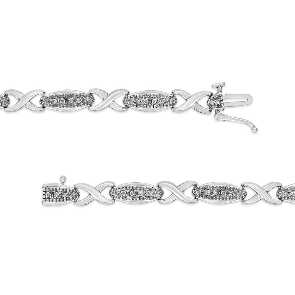 .925 Sterling Silver 1/5 Cttw Round-Cut Diamond "X" Link Bracelet - Size 7.50" (I-J Color, I2-I3 Clarity) Bids.com