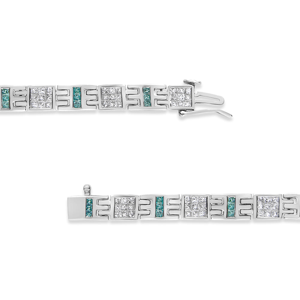 14K White Gold Princess-Cut white and Blue Diamond 3.00 cttw Fashion Link Bracelet (H-I Color, SI1-SI2 Clarity) Bids.com